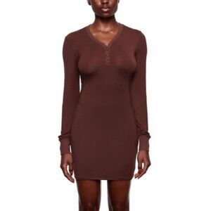 NWT SKIMS Sleep Henley Dress Cocoa Womens XS